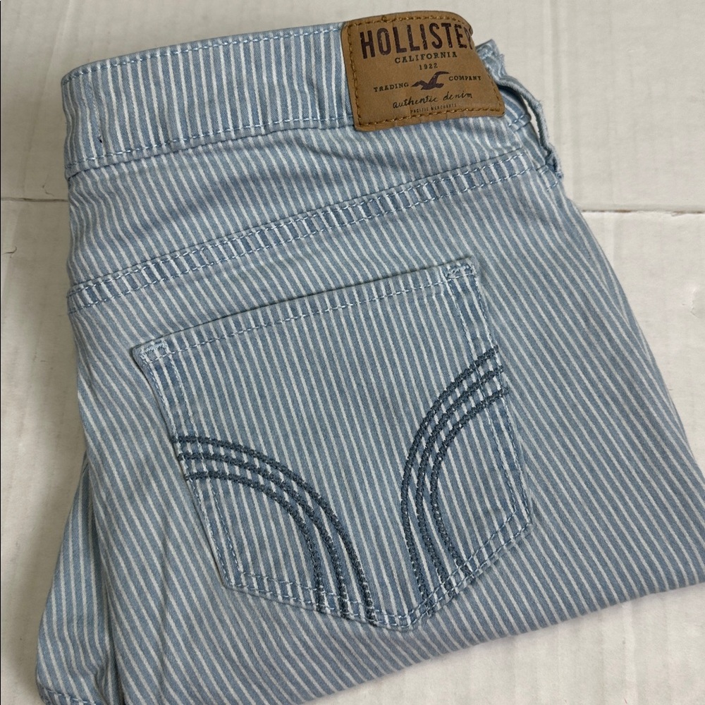 Hollister Crop Blue Stripe Jeans Distressed Womens 28‎ Skinny Denim